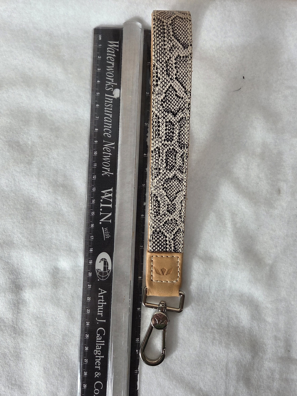 Consuela Leather Snake Print Wristlet Strap with Key Chain Claw.